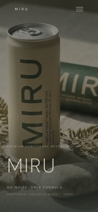 MIRU · 브랜드 홈페이지 실제 모바일 화면
